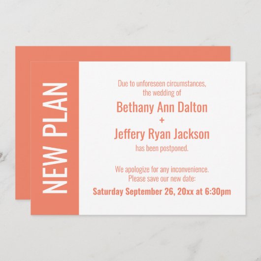 Zalm nieuw plan, uitgestelde bruiloft update Kaart (Voorkant / Achterkant)