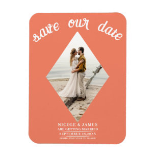 Zalm Oranje Diamant Foto Bruiloft Save the Date Magneet