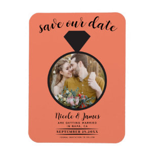 Zalm Oranje Trouwring Foto Save the Date Magneet
