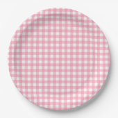 Zalm Pink Gingham Plaid Papieren Bordje (Voorkant)