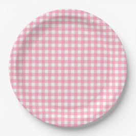 Zalm Pink Gingham Plaid Papieren Bordje