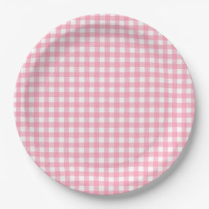 Zalm Pink Gingham Plaid Papieren Bordje