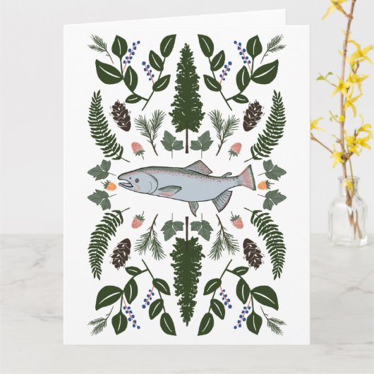 Zalm PNW Natuur Den Firvarens Bessen Foerageer Fee Kaart (Gele Bloem)