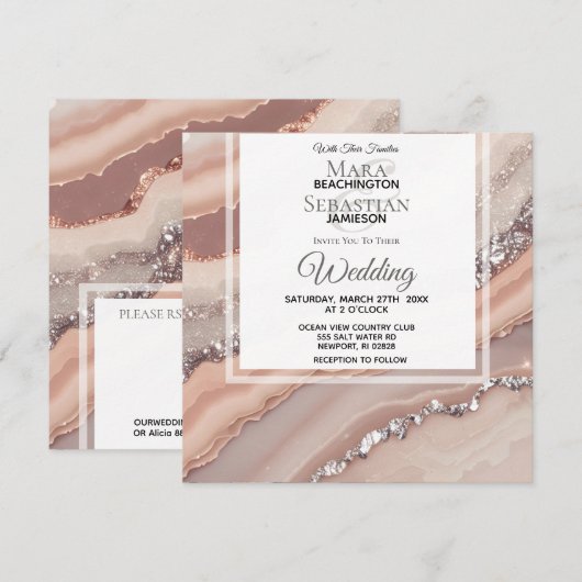 *~* Zalm QR Perzik ZILVER AGAAT RSVP AR66 Bruiloft Kaart (Voorkant / Achterkant)