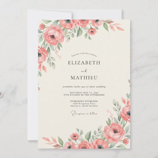 Zalm Ranunculus Eucalyptus Bruiloft Kaart (Voorkant)