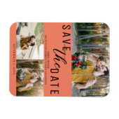 Zalm Roze Bewaar de datum Bruiloft 3 Foto's Magneet (Horizontaal)