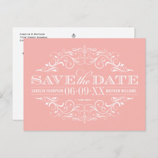  zalm roze bloeiende bruiloft save the date aankondigingskaart (Voorkant / Achterkant)