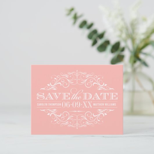 zalm roze bloeiende bruiloft save the date aankondigingskaart (Staand voorkant)