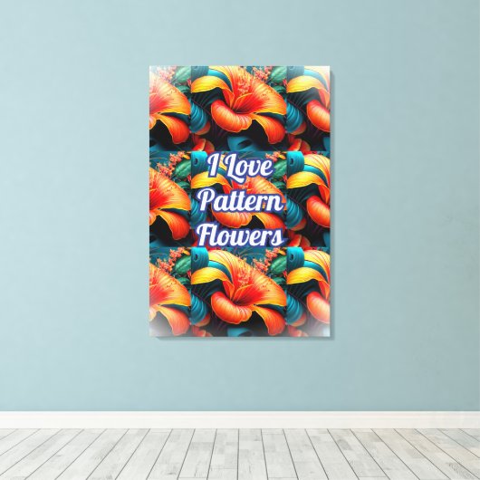 Zalm Roze Bloemen Patroon Canvas Afdruk (Insitu (Houten vloer))