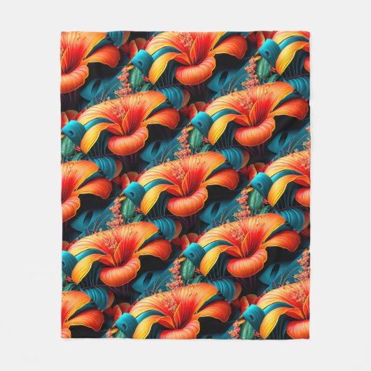 Zalm Roze Bloemen Patroon Fleece Deken (Voorkant)