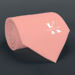 Zalm Roze Elegant Monogram   Naam | tweeslachtig Stropdas<br><div class="desc">Een elegante stropdas met een vettig wit monogram op een Zalmroze achtergrond. Bovenop dit monogram staat je voor- of achternaam, die in alle hoofdsteden is vermeld. Meer dan 40 unieke kleuren zijn beschikbaar in zowel eenzijdige als tweezijdige versies. U kunt hen doorbladeren door de verbinding van het collectie te klikken....</div>