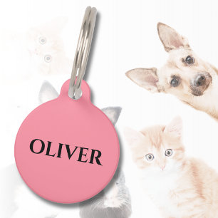 Zalm roze minimalistische kat hond naam adres huisdierpenning