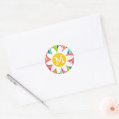 Zalm Roze & Seafoam Groen Gestreept; Daisy Ronde Sticker (Envelop)
