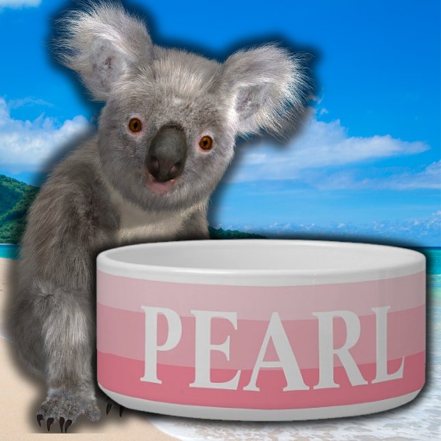 Zalm roze tinten kleur wit kalligrafie naam voerbakje (Creator heeft geüpload)