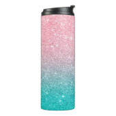 Zalm roze & turquoise glitter ombre thermosbeker (Gedraaid links)