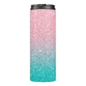 Zalm roze & turquoise glitter ombre thermosbeker (Achterkant)
