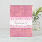 Zalm roze wit kant formele bruiloft uitnodiging (Staand voorkant)