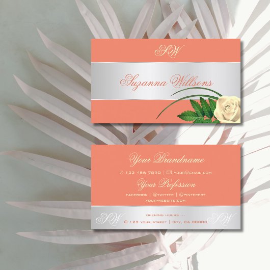 Zalm Silver Decor Cute Roos Flower with Initiaal Visitekaartje