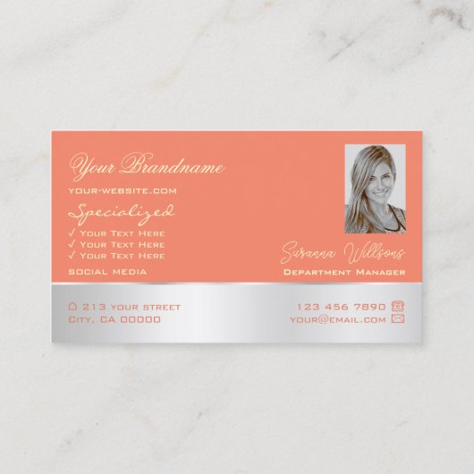 Zalm Silver Decor Cute Roos Flower with Photo Visitekaartje (Achterkant)