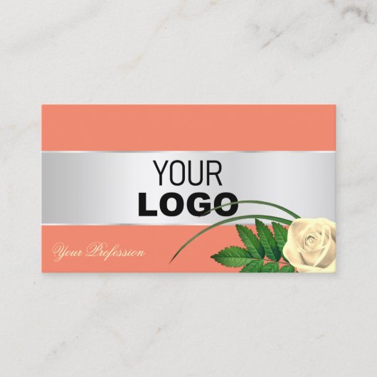 Zalm Silver Decor Prachtige Roos Vloer met Logo Visitekaartje (Voorkant)