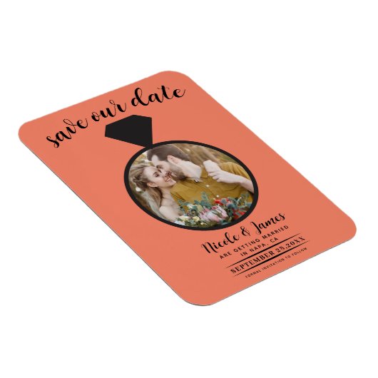 Zalm Sinaasappel trouwring foto Save the Date Magneet (Rechterzijde)