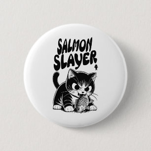 Zalm Slayer Grappige Kat Vissen Zalm Vis Ronde Button 5,7 Cm