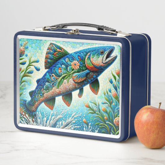 Zalm Springen Mozaïek Bloemen Blauw Groen Perzik (In situ)