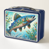 Zalm Springen Mozaïek Bloemen Blauw Groen Perzik (Voorkant)