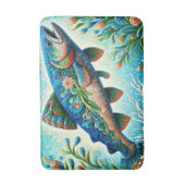 Zalm Springen Mozaïek Bloemen Blauw Groen Perzik Badmat (Voorkant Verticaal)