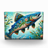 Zalm Springen Mozaïek Bloemen Blauw Groen Perzik Fotoblokken (Voorkant)