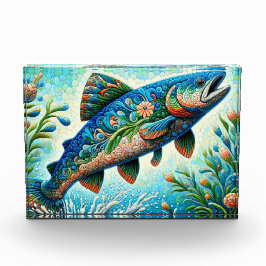 Zalm Springen Mozaïek Bloemen Blauw Groen Perzik Fotoblokken