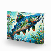 Zalm Springen Mozaïek Bloemen Blauw Groen Perzik Fotoblokken (Rechts)