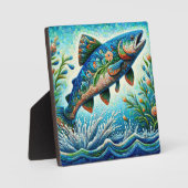 Zalm Springen Mozaïek Bloemen Blauw Groen Perzik Fotoplaat (Voorkant)