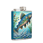 Zalm Springen Mozaïek Bloemen Blauw Groen Perzik Heupfles (Rechts)