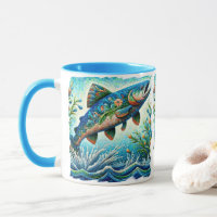 Zalm Springen Mozaïek Bloemen Blauw Groen Perzik