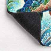 Zalm Springen Mozaïek Bloemen Blauw Groen Perzik Muismat (Hoek)