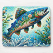 Zalm Springen Mozaïek Bloemen Blauw Groen Perzik Muismat (Voorkant)