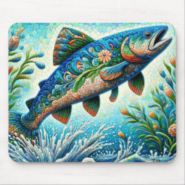 Zalm Springen Mozaïek Bloemen Blauw Groen Perzik Muismat