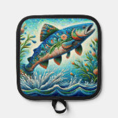 Zalm Springen Mozaïek Bloemen Blauw Groen Perzik Pannenlap (Voorkant)