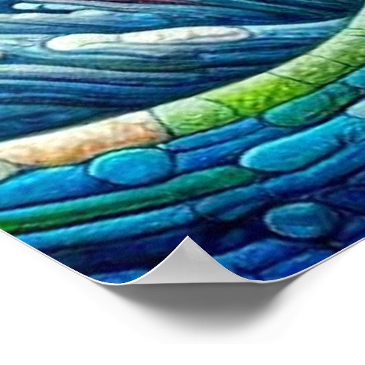 Zalm Springen Mozaïek Bloemen Blauw Groen Perzik Poster (Hoek)