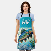 Zalm Springen Mozaïek Bloemen Blauw Groen Perzik Schort (Gedragen)