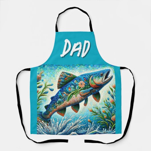 Zalm Springen Mozaïek Bloemen Blauw Groen Perzik Schort (Voorkant)