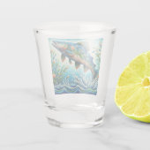 Zalm Springen Mozaïek Bloemen Blauw Groen Perzik Shot Glas (Achterkant)