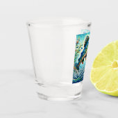 Zalm Springen Mozaïek Bloemen Blauw Groen Perzik Shot Glas (Links)