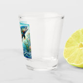 Zalm Springen Mozaïek Bloemen Blauw Groen Perzik Shot Glas (Rechts)