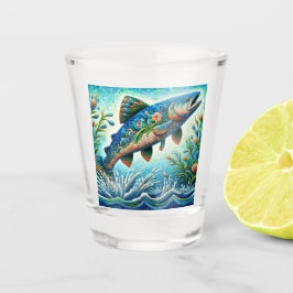 Zalm Springen Mozaïek Bloemen Blauw Groen Perzik Shot Glas
