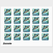 Zalm Springen Mozaïek Bloemen Blauw Groen Perzik Vierkante Sticker (Vel)