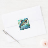 Zalm Springen Mozaïek Bloemen Blauw Groen Perzik Vierkante Sticker (Envelop)