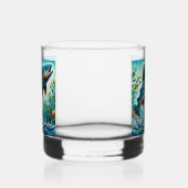 Zalm Springen Mozaïek Bloemen Blauw Groen Perzik Whisky Glas (Links)