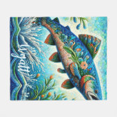 Zalm Springende Mozaïek Bloem Blauw Persoonlijk Fleece Deken (Voorkant (Horizontaal))